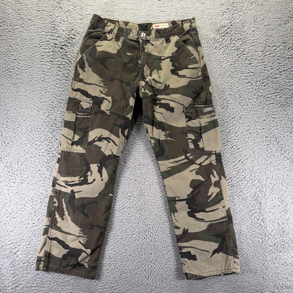 Wrangler Pant Mens 34x29 Brown Camouflage Cargo Straight Relaxed Fleece Lined